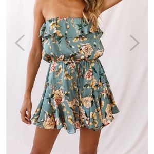 Green flower print romper